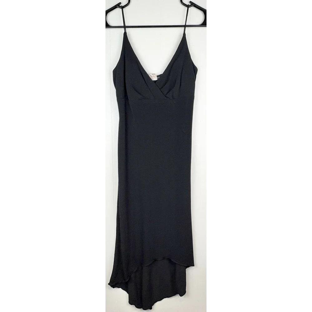 Vintage Y2K 2000s Sz Medium Black Dress Babydoll Asymmetrical City Triangles